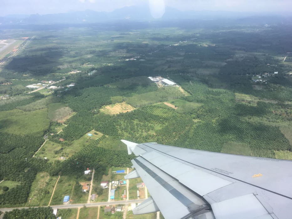 Landung in Krabi mit Bangkok Air: Überall Palmölplantagen: Krabi in Thailand liegt an der Andamanensee, rund 800 Kilometer von Bangkok entfernt, und ist wohl eines der spektakulärsten Urlaubsziele des Landes. Daher sind die Dinge, die man in Krabi unterne