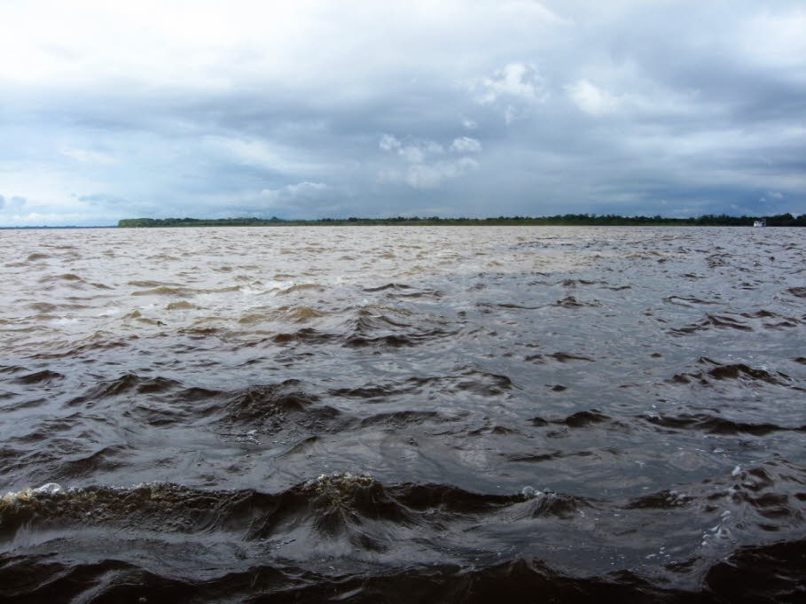 Der Encontro das Aguas : Zunächst sei erwähnt, dass sich hier der größte Fluss der Erde (Amazonas) mit dem zweitgrößten Nebenfluss der Erde (Rio Negro) begegnen. Doch diese gewaltigen Wassermassen fließen nicht sofort ineinander, sondern elf Kilometer im ˜