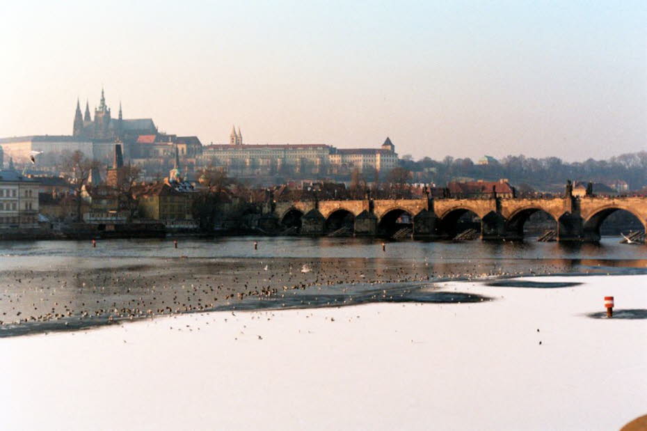 Moldau mit Karlsbrücke im Winter